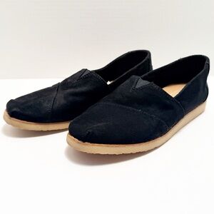 Toms Classic Alpargata Black Suede Slip-On Women's Flats with Tan Sole